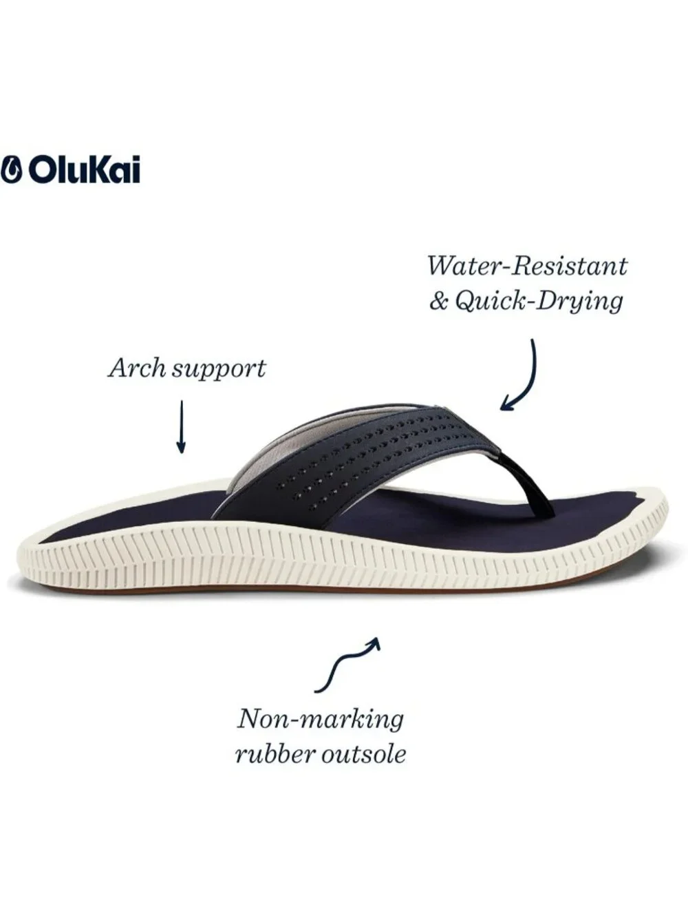 Men's Navy Blue Synthetic Beach Sandals Water Resistant Flip Flops Comfort Fit